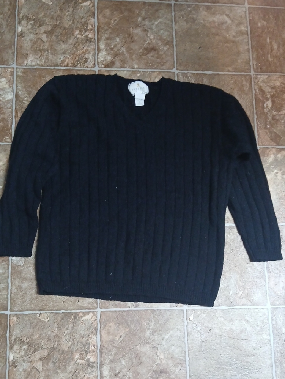 GUC Express Tricot Black Ribbed V-Neck Sweater